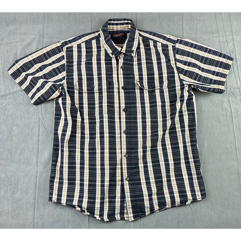 Ridgecut Toughwear Button Up Shirt Mens Large Short Sleeve Outdoors Black Yellow